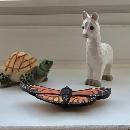 Selsela Turtle Figurine Statue Small Tortoise Wood Carving Handmade Decor Miniature Animal
