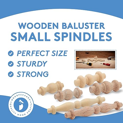 Wooden Baluster Spindles 1-1/2", Pack of 25 Wood Spindles for Crafts, Woodworking, and Furniture, by Woodpeckers Woodpeckers