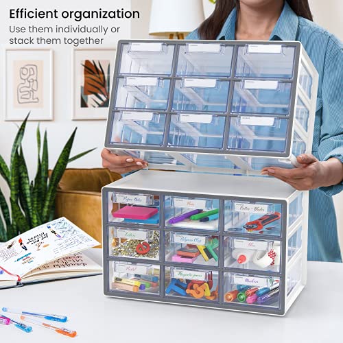 Arteza 9 Drawer Storage Cabinet, 16.1 x 9.3 x 9.8 inches, White, Plastic Drawers with Stoppers, Multi Compartment Organizer for Makeup and Art ARTEZA