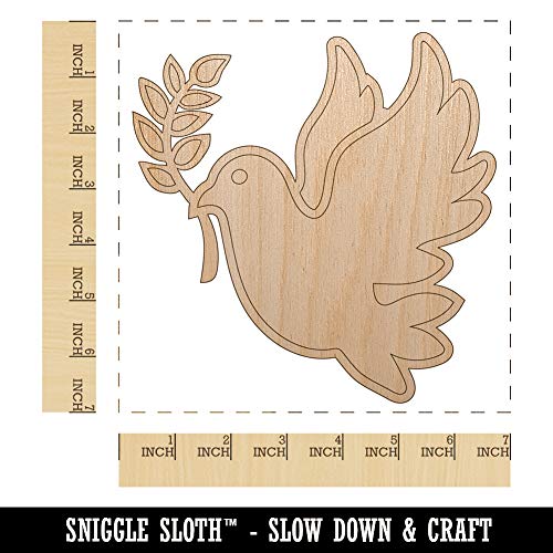 Peace Dove with Olive Branch Unfinished Wood Shape Piece Cutout for DIY Craft Projects - 1/8 Inch Thick - 6.25 Inch Size Sniggle Sloth