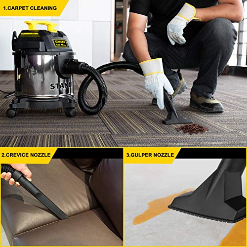 STANLEY 4 Gallon Wet Dry Vacuum, 4 Peak HP Stainless Steel 3 in 1 Shop Vacuum Blower with Powerful Suction, Vacuum for Job Site, Garage, Basement, Stanley