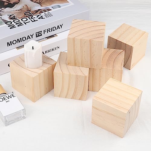 6 Packs Wooden Blocks for Crafts, 3.15 Inch Pine Wood Cubes, 8 x 8 x 8 cm Wooden Cubes for Paint, Stamp, Decorate, DIY Projects and Personalized - WoodArtSupply