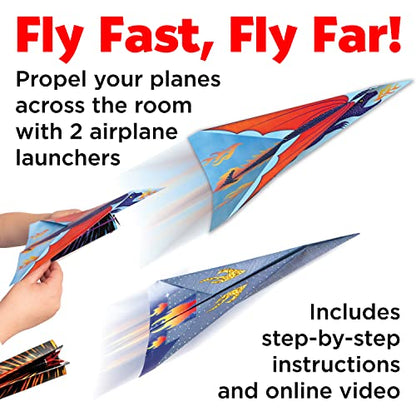 Creativity for Kids Fold and Launch Paper Airplanes - Create 80 Paper Planes, 2 Airplane Launchers, Crafts for Kids Age 6-8+