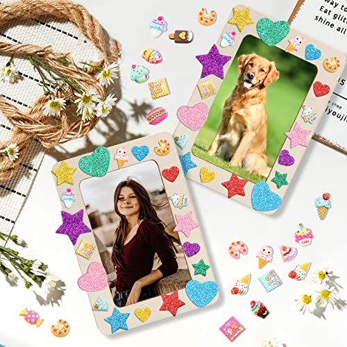 ZOCONE 12 Pcs Wooden Picture Frames for Craft, 7.5"x5.5" Unfinished Wood Photo Frames with Stand, DIY Wood Frame with Stickers, Resin Accessories, ZOCONE