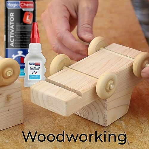 Magic Chems CA Glue with Activator (4x1.7 oz + 2x13.5 fl oz), CA Glue for Woodworking, Cyanoacrylate Glue and Activator, Super Glue for Wood (2 Pack) - WoodArtSupply