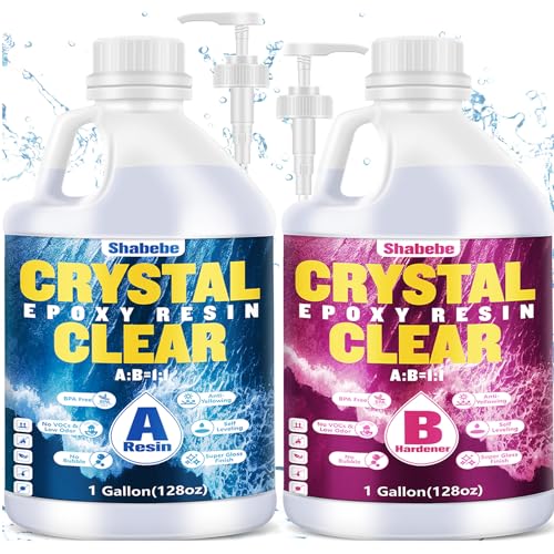 Shabebe Epoxy Resin 2 Gallon Kit, Upgraded Crystal Clear Resin Epoxy Food Safe with Pump, Self Leveling & Bubble Free Epoxy Resin with Anti-Yellowing Shabebe