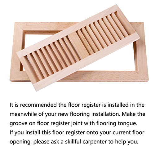 Homewell Maple Wood Floor Register Vent, Flush Mount with Frame, 4x12 Inch, Unfinished Homewell