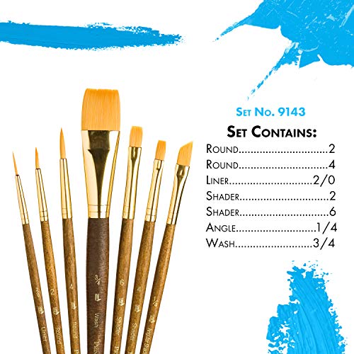 Princeton Real Value, Series 9100, Paint Brush Sets for Acrylic, Oil & Watercolor Painting, Syn-Gold Taklon (Rnd 2, 4, Liner 2/0, Shader 2, 6, PRINCETON ARTIST BRUSH CO.