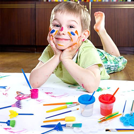 BigOtters Painting Brushes, 45PCS Kids All Purpose Paint Supplies Include Paint Cups with Lids Palette Tray Multi Sizes Paint Brush Set for Kids BigOtters