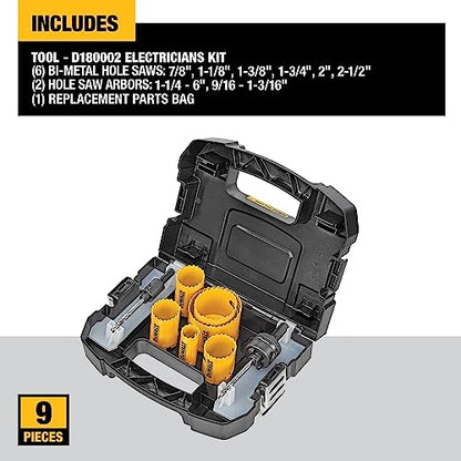 DEWALT Hole Saw Kit, Standard Electrician's Set, Bi-Metal (D180002) , Yellow - WoodArtSupply