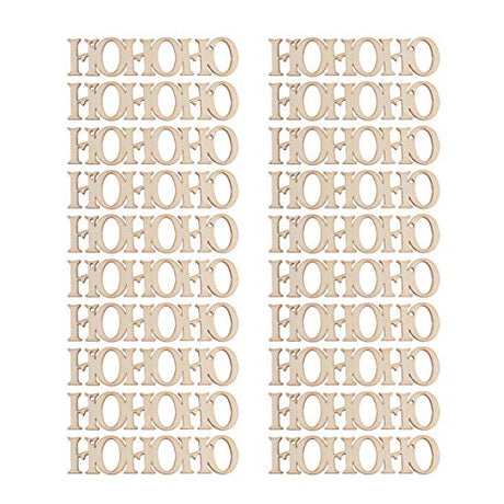 Amosfun 20pcs Unfinished Wood Ornament Wood Letter Ho Cutout Pieces DIY Craft Pendant for Xmas Tree Festive Hanging Decoration Amosfun