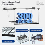 FLEXIMOUNTS GL1 Overhead Garage Lifting Storage Rack, 4x4 Ft Heavy-Duty Metal Garage Ceiling Rack, Adjustable Organization System, 300lbs Weight, FLEXIMOUNTS