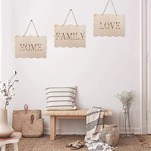YRONTY 12Pcs Small Unfinished Wood Boards, 6 Shapes of Blank Wood Signs Wood Plaques with Hanging Ropes for DIY Crafts, Painting, and Christmas Home YRONTY