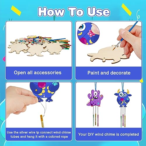 Monster Wind Chime Craft Kit for Kids - DIY Wooden Arts & Crafts Activity - WoodArtSupply