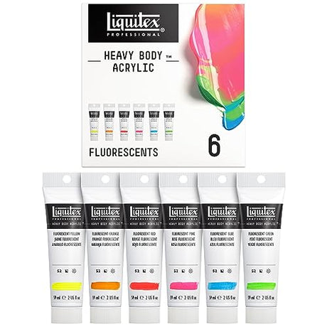 Liquitex Professional Heavy Body Acrylic Paint, 6 x 59ml (2-oz), Fluorescent Colors Set Liquitex