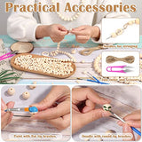 Wooden Beads for Crafts, 660 Pcs Natural Loose Wood Beads Rings Bulk Include Unfinished Beads with Holes, Smooth Wooden Ring, Polygon Spacer Beads Lucomb