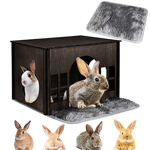 Rabbit House Wooden, Rabbit Houses and Hideouts WHEARTED, Large Rabbit Hideout Bunny House with Multiple Windows for Indoor Adult Bunnies Guinea Pigs - WoodArtSupply