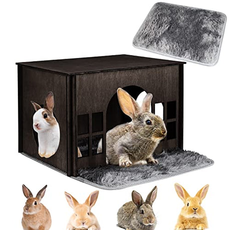 Rabbit House Wooden, Rabbit Houses and Hideouts WHEARTED, Large Rabbit Hideout Bunny House with Multiple Windows for Indoor Adult Bunnies Guinea Pigs WHEARTED