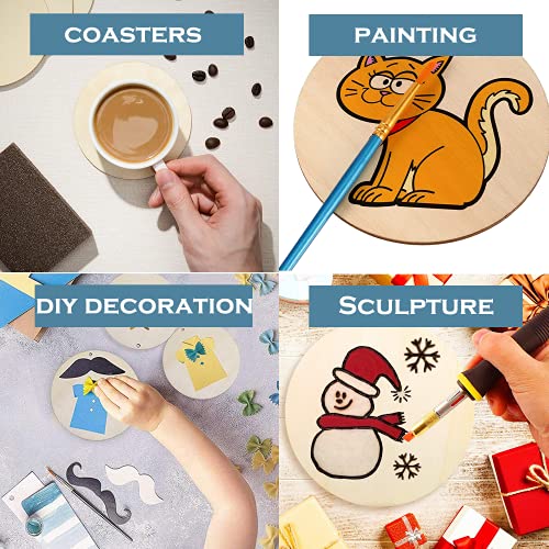 60 Pack 4 Inch Wood Circles for Crafts Unfinished Wood Rounds Wooden Cutouts for Crafts, Wooden Circles for Kids Painting, Wood Burning Blank Wood Phinicco