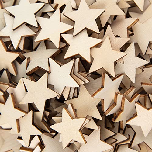 Framendino, 200 Pack Wood Stars Cutouts Unfinished Wooden Stars Pieces Blank Slices for DIY Crafts Wedding Party 1 Inch Framendino
