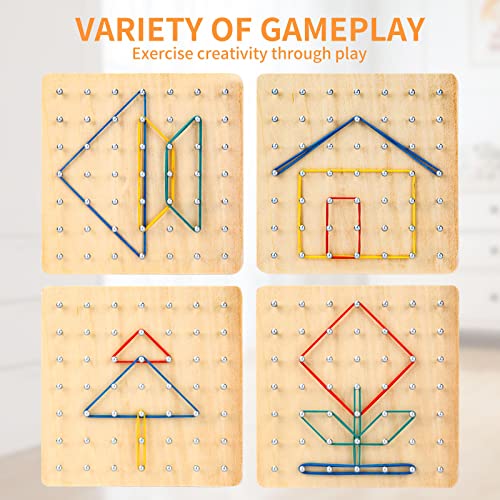 HEELWIRE Wooden Geoboard,Montessori Toy,Graphical Mathematical Education Toy for Kids with Pattern Cards and Rubber Bands to Figures and Shapes, HEELWIRE