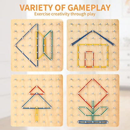 HEELWIRE Wooden Geoboard,Montessori Toy,Graphical Mathematical Education Toy for Kids with Pattern Cards and Rubber Bands to Figures and Shapes, - WoodArtSupply