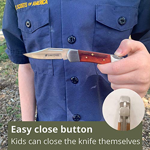 Kids Pocket Knife & Camping Essentials Kit - Multi-Tool Card, Whistle & Fire Starter in a Carrying Case. Easy Close Safety Lock on Knife. Great First - WoodArtSupply