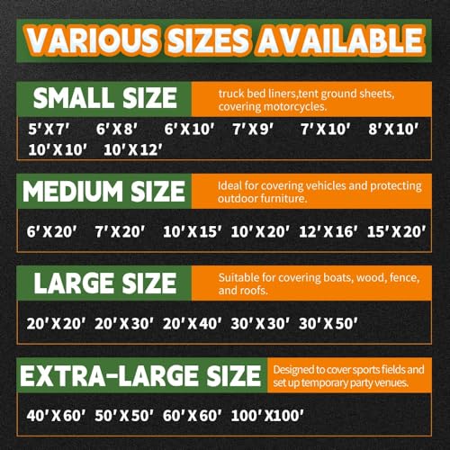 RAINDEWAY 12 Mil Heavy Duty White Tarp 6x20 Feet, UV Resistant, Waterproof, Weatherproof Poly Tarp with Metal Grommets and Reinforced Edges RAINDEWAY