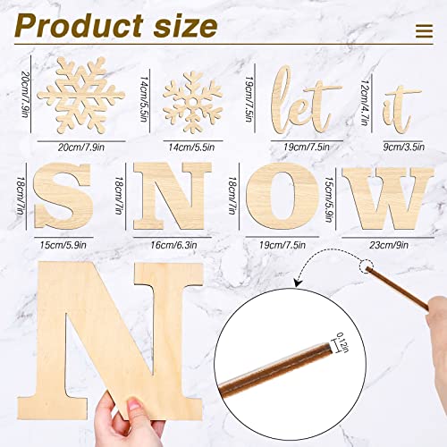 Whaline Christmas Large Wood Letters Christmas Unfinished Wood Letters Let It Snow Snowflake Wooden Cutout Decoration for Winter Farmhouse Porch Sign Whaline