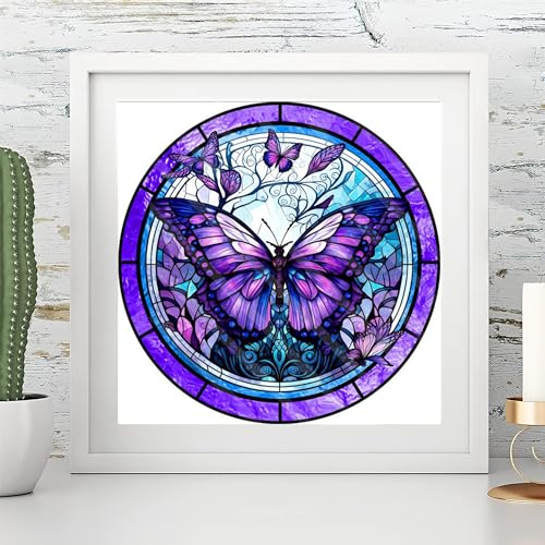 ajepon 5D Butterfly Diamond Painting Kits for Adults-Stained Glass Butterfly Diamond Art Kits for Adults, Butterfly Gem Art Kits for Adults for Gift ajepon