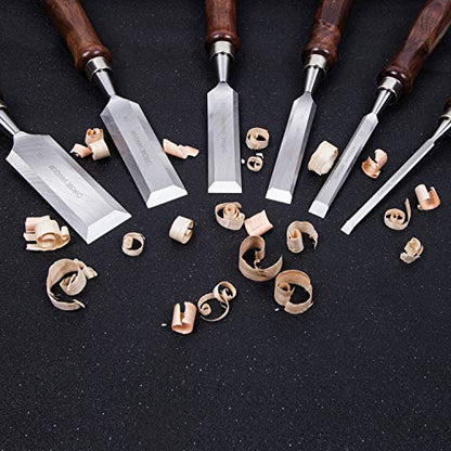 6 Pcs Wood Chisel Sets, 2 Sharpening Stones, walnut handles, 60 chrome vanadium steel blades, presentation in wood box