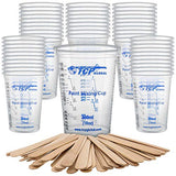 TCP Global 10 Ounce (300ml) Disposable Flexible Clear Graduated Plastic Mixing Cups - Box of 50 Cups & 50 Mixing Sticks - Use for Paint, Resin, TCP Global