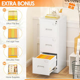 INTERGREAT 3 Drawers File Cabinet with Lock, 18" D Vertical Filing Cabinet for Home Office, Metal White File Cabinet for Hanging Letter/F4/A4/Legal INTERGREAT