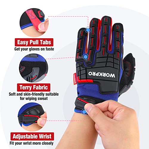 WORKPRO Heavy Duty Work Gloves, Synthetic Leather Impact Protection Working Gloves for Men, PVC Protection, Touch Screen, Terry Fabric, Non-Slip, WORKPRO