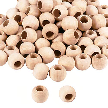 PH PandaHall 120pcs Wooden Beads 20mm Natural Wood Beads Wooden Spacer Beads Macrame Beads Wooden Loose Beads for Christmas Tree Wreath Necklace PH PandaHall