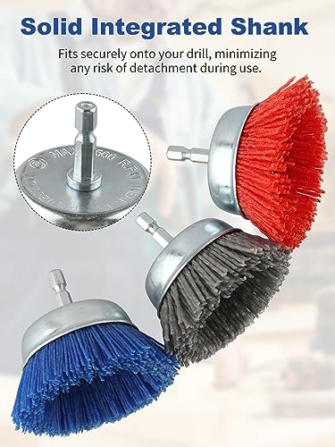 Rocaris 3 Pack Nylon Filament Abrasive Cup Brush Set with 1/4 Inch Hex Shank, for Removal of Rust/Corrosion/Paint - 80 Grit, 120 Grit, 240 Grit Rocaris