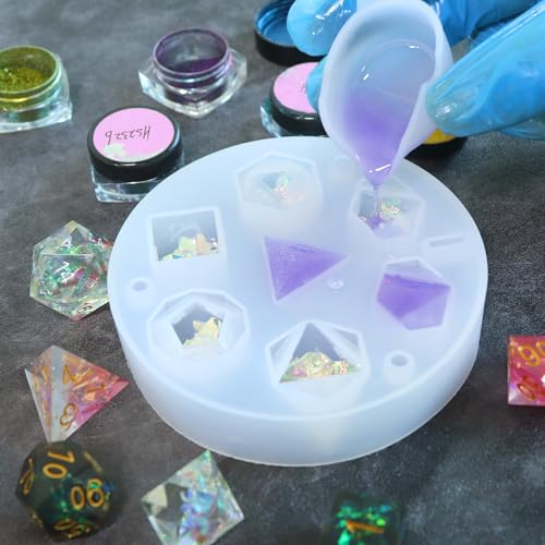 PJOY Resin Dice Molds, Food-Grade Silicone Molds for 7Pcs Sharp Edged Dice Set, DND Resin Mold for DIY Dices Making, Ideal for Dice Lovers Gift(2 PJOY