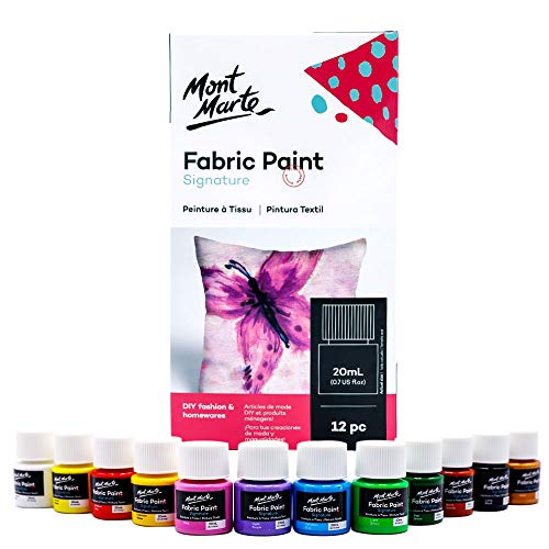Mont Marte Signature Fabric Paint, 12pc x 0.7oz (20ml), Suitable for DIY Fashion and Homewares Mont Marte