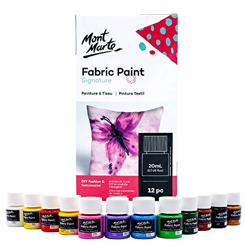 Mont Marte Signature Fabric Paint, 12pc x 0.7oz (20ml), Suitable for DIY Fashion and Homewares - WoodArtSupply