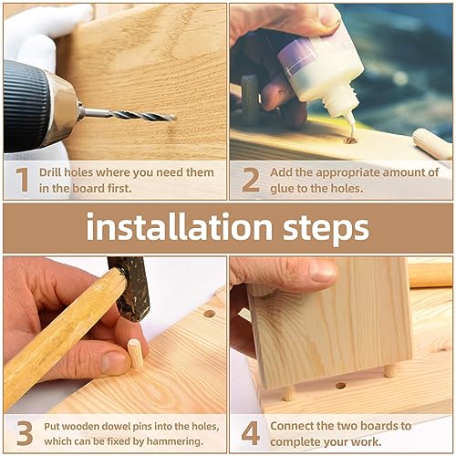 Sukh 300Pcs Wooden Dowel Pins - Wooden Dowels Fluted Wood Dowel Pins with 1/4，5/16 and 3/8-inch for Joining in Furniture, Cabinets and Other Sukh