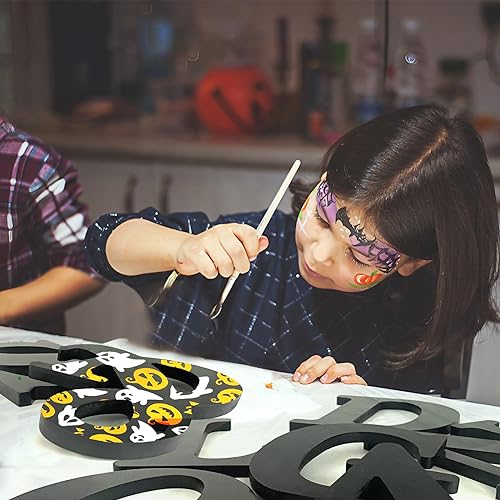 AOCEAN 10 inch Black Wood Letters Unfinished Wood Letters for Halloween Decorative Standing Letters Slices Sign Board Decoration for Craft Home Party AOCEAN