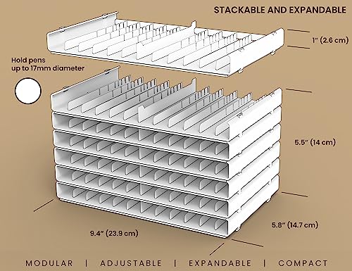 TOOLI-ART 72 Art Marker Storage Tray Desk Organizer Holder, Adjustable Dividers, Modular, Expandable, Stackable, Fit Most Pen, Pencil, Brushes. TOOLI-ART