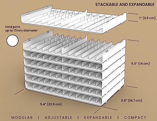 TOOLI-ART 72 Art Marker Storage Tray Desk Organizer Holder, Adjustable Dividers, Modular, Expandable, Stackable, Fit Most Pen, Pencil, Brushes. - WoodArtSupply