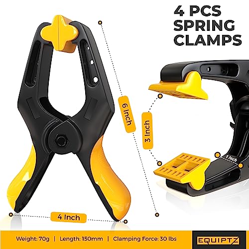 EQUIPTZ 6 inch Spring Clamps Heavy Duty - 4 Pack Large Plastic Clamps for Woodworking, Crafts, Backdrop and Pool Cover with 3 inch Mouth Opening - EQUIPTZ