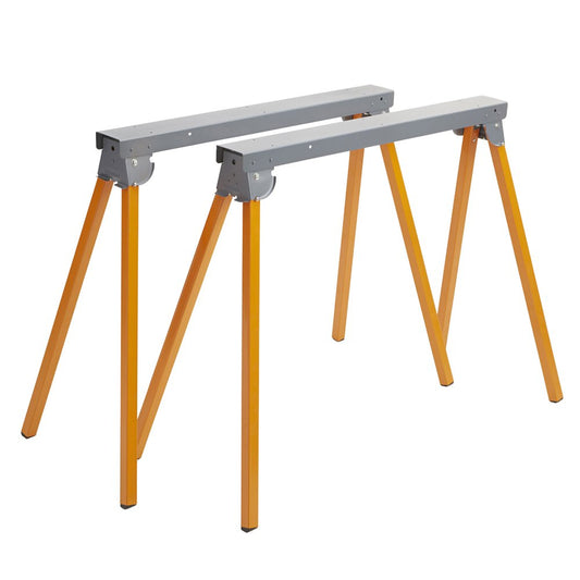 Bora Portamate PM-3300T Steel Folding Sawhorses – Set of 2 Heavy Duty Stands – Pre-Assembled, Orange, 33" - WoodArtSupply