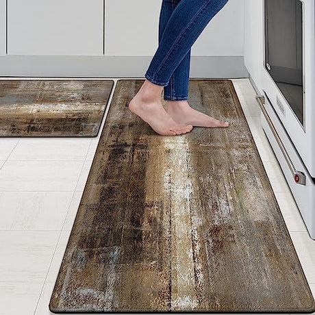 MAYHMYO Anti Fatigue Kitchen Mat - Set of 2 - Taupe Abstract Art Comfort Mats - Cushioned, Non Slip Floor Mat MAYHMYO