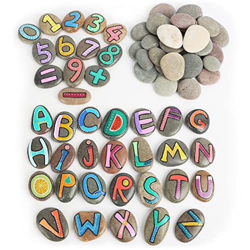60PCS River Rocks for Painting,Flat and Smooth,Multi-Color Painting Stones,1.2-2.2 inch Large Rocks for Arts & DIY, Mandala and Kindness Rocks,Hand