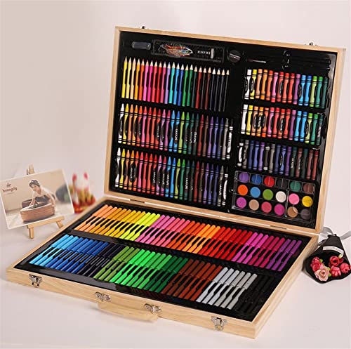 SMSOM Art Supplies, 251-Piece Wooden Art Set Crafts Kit, Deluxe Kids Art Set, Oil Pastels, Colored Pencils, Watercolor Cakes, Suitable for Kids, - WoodArtSupply