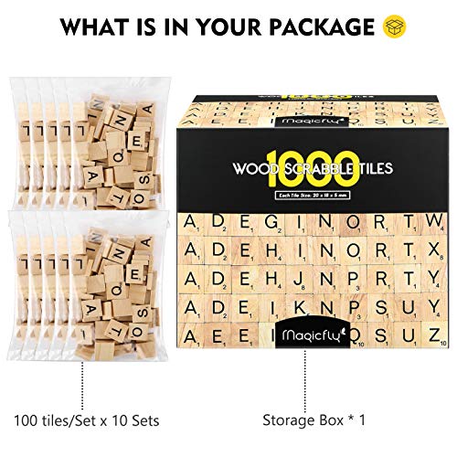 Magicfly 1000 Pcs Scrabble Tiles, Wooden Letter Tiles, A-Z Capital Letters for Crafts, Spelling,Scrabble Crossword Game Magicfly