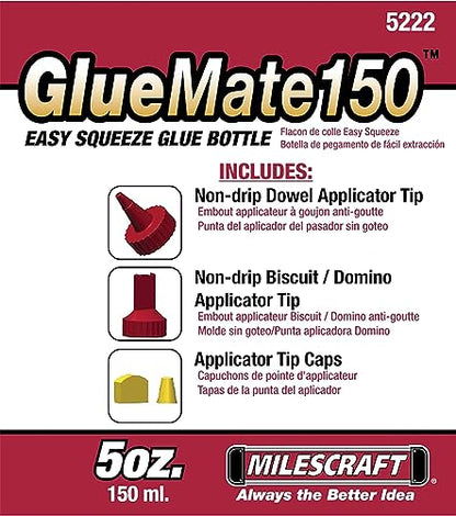 Milescraft 5223 Glue Mate 450-15oz. (450ml) + Milescraft 5222 Glue Mate 150-5oz. (150ml) - Precision Wood Glue Bottle - Anti-Drip Also Includes One - WoodArtSupply